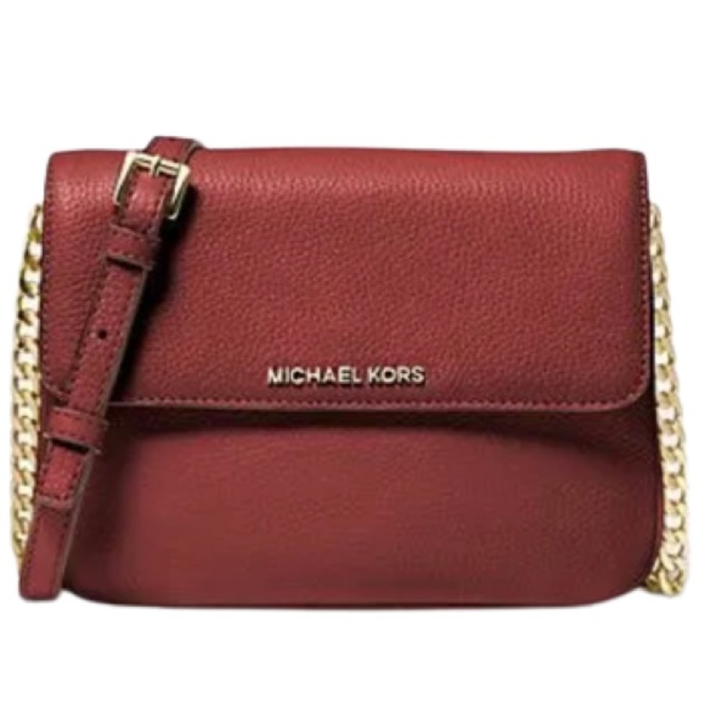 Michael Kors Bedford Pebbled Leather Chain Crossbody Convertible Red Bag EUC